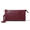 Burgundy woven leather clutch bag with golden Classic Star text and wrist strap - Burgundy