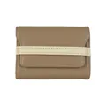 Portafoglio a fisarmonica in pelle marrone con cinturino beige e cuciture a contrasto - Grigio elefante