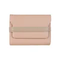 Portafoglio a fisarmonica in pelle marrone rosato con cinturino beige e cuciture - Rosa Chiaro
