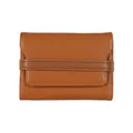 Portacarte in pelle marrone a grana litchi con elegante chiusura a soffietto - Marrone