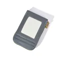 Detail of grey litchi grain card holder with transparent ID window and metal zipper - Gray