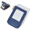 Portefeuille accordéon en cuir litchi bleu avec fenêtre ID et fermeture éclair dorée - Bleu