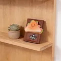 Brown leather wallet with cute 3D plush sandwich design and Yes embroidery on wood shelf - Cute Sandwich Character