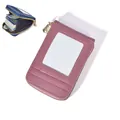 Porte-cartes en cuir violet et marine avec fermeture éclair dorée et fenêtre d'identité - Rose