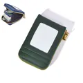 Green and blue leather accordion card wallet with gold zipper and multi-card slots - Dark Green