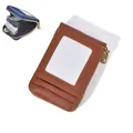 Litchi pattern leather accordion card holder wallet with window in brown and blue - Brown