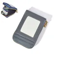 Gray lychee textured card wallet with external ID window and zipper closure - Gray