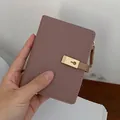 Compact Morandi purple lychee grain PU leather wallet with golden keyhole metal buckle - Dust Rose