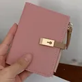 Pink lychee pattern PU leather wallet for women with golden padlock buckle and zip closure - Pink