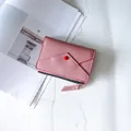 Portefeuille pliable en cuir PU rose avec décor coeur et coutures contrastées - Rose Foncé