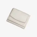 Compact tri-fold cream white wallet for women featuring textured litchi grain leather - White