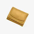 Three-fold leather card wallet in ginger yellow featuring lychee pebble texture finish - Yellow
