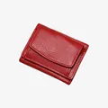 Red lychee grain leather folding wallet for women with minimalist snap closure - Red