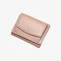 Pinkish-tan lychee textured trifold mini wallet with envelope flap and neat stitching - Pink