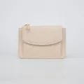 Portafoglio beige minimalista in pelle PU con scomparti e cerniera in metallo dorato - Bianco