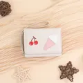 Beige trifold wallet with cherry and ice cream embroidery and matching wrist strap - White