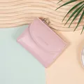 Klassieke roze PU-leren mini-portemonnee voor dames met zilveren logo en rits - Roze