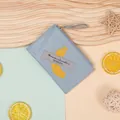 Light blue women's zipper coin purse featuring banana embroidery and a keyring detail - Blue