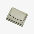 Short tri-fold olive green leather purse with pebble texture and contrast stitching - Light Green
