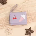 Short light purple tri-fold wallet for women with cherry and ice cream embroidery detail - Purple
