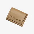 Mini khaki pebble leather wallet for women with elegant white contrast stitching - Elephant Gray