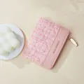 Pink tweed and leather short wallet for women featuring a golden zipper closure - Pink