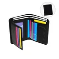 Classic black tri-fold PU leather men's wallet featuring multiple colorful card slots - Tri-fold Black