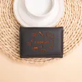 Dark brown leather small wallet with cute cookies embroidery and multi-card slots - Black