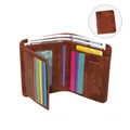 Brown vintage men's wallet with multi-color card slots and photo window inside - Tri-fold Brown