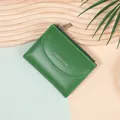 Compact green PU leather wallet with classic star print and silver zipper detail - Green