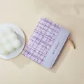 Classic purple tweed and leather coin purse with golden zipper for women - Purple