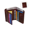 Men's vintage dark brown bi-fold wallet with multiple card slots and matte finish - Tri-fold Coffee