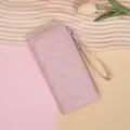Cartera larga rosa para mujer con diseño acolchado, cremallera y correa de muñeca - Rosa