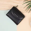 Classic black leather multi-functional card wallet with silver text on light green background - Black