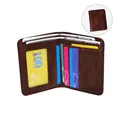 Portafoglio bifold da uomo vintage marrone scuro con scomparti e finestra per ID - Caffè Doppio