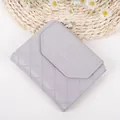 Short quilted lavender tri-fold purse with rhombic pattern and silver zip for women - Gray
