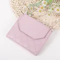 Quilted pink trifold short wallet with silver logo and decorative flower background - Pink