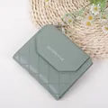 Three-fold quilted PU leather short wallet for women in elegant sage green finish - Green