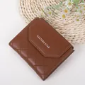 Quilted brown tri-fold short purse with snap closure for women in caramel PU leather - Brown