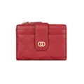 Red quilted PU leather compact wallet with gold hardware and multi-slot design - Red