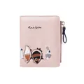 Pink embroidery short wallet for women featuring cute squirrel and rabbit patterns - Pink