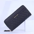 Elegante schwarze lange Geldbörse mit Steppmuster und Goldreißverschluss für Damen - Schwarz