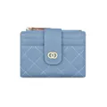 Blue-grey quilted short wallet with gold metal ring clasp and zipper compartment - Light Blue