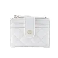 Beige quilted PU leather small wallet with gold double-ring clasp and card slots - White