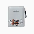 Short zip-around light blue wallet featuring cute forest animal embroidery and Lmeleee logo - Gray