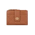 Brown quilted leather wallet with gold ring buckle and functional card slots - Brown