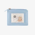 Cute light blue zip coin purse with fluffy patch and small 3D teddy bear charm - Blue