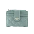 Quilted light green PU leather mini wallet with card slots and a metal buckle design - Green