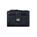 Quilted black PU leather mini wallet with gold clasp and zip around card slots - Black