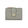 Morandi grey-green short quilted wallet with gold double ring buckle and zipper pocket - Dark Green